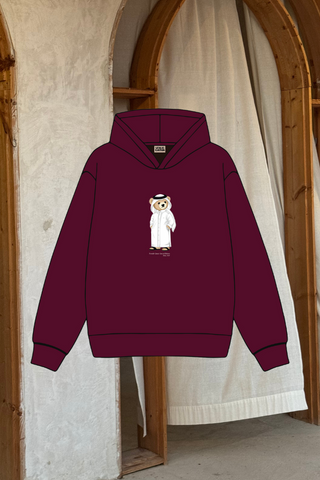 "QATAR ICONIC BEAR" MAROON HOODIE