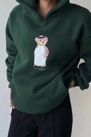 هودي "الدب السعودي الأيقوني" باللون الأخضر الغامق