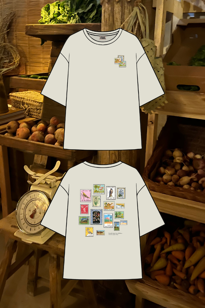 "TIMELESS STAMPS" BEIGE OVERSIZED T-SHIRT