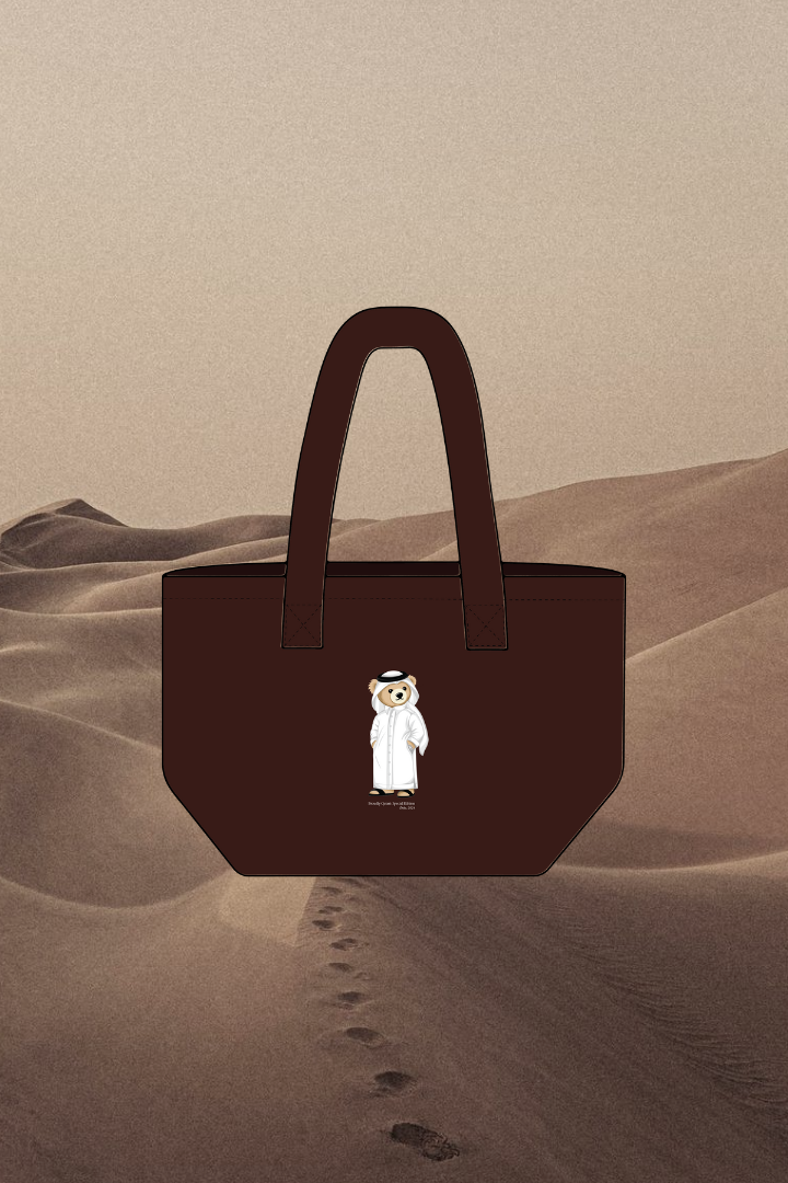 "QATAR ICONIC BEAR" BROWN CANVA TOTE BAG