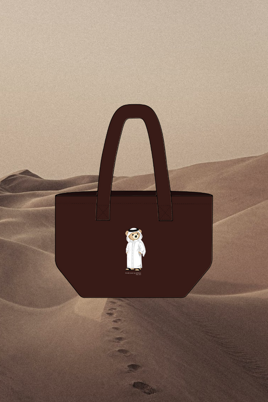 "QATAR ICONIC BEAR" BROWN CANVA TOTE BAG