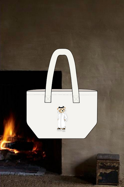 "QATAR ICONIC BEAR" CREAM CANVA TOTE BAG