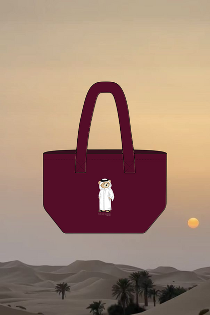 "QATAR ICONIC BEAR" MAROON TOTE BAG