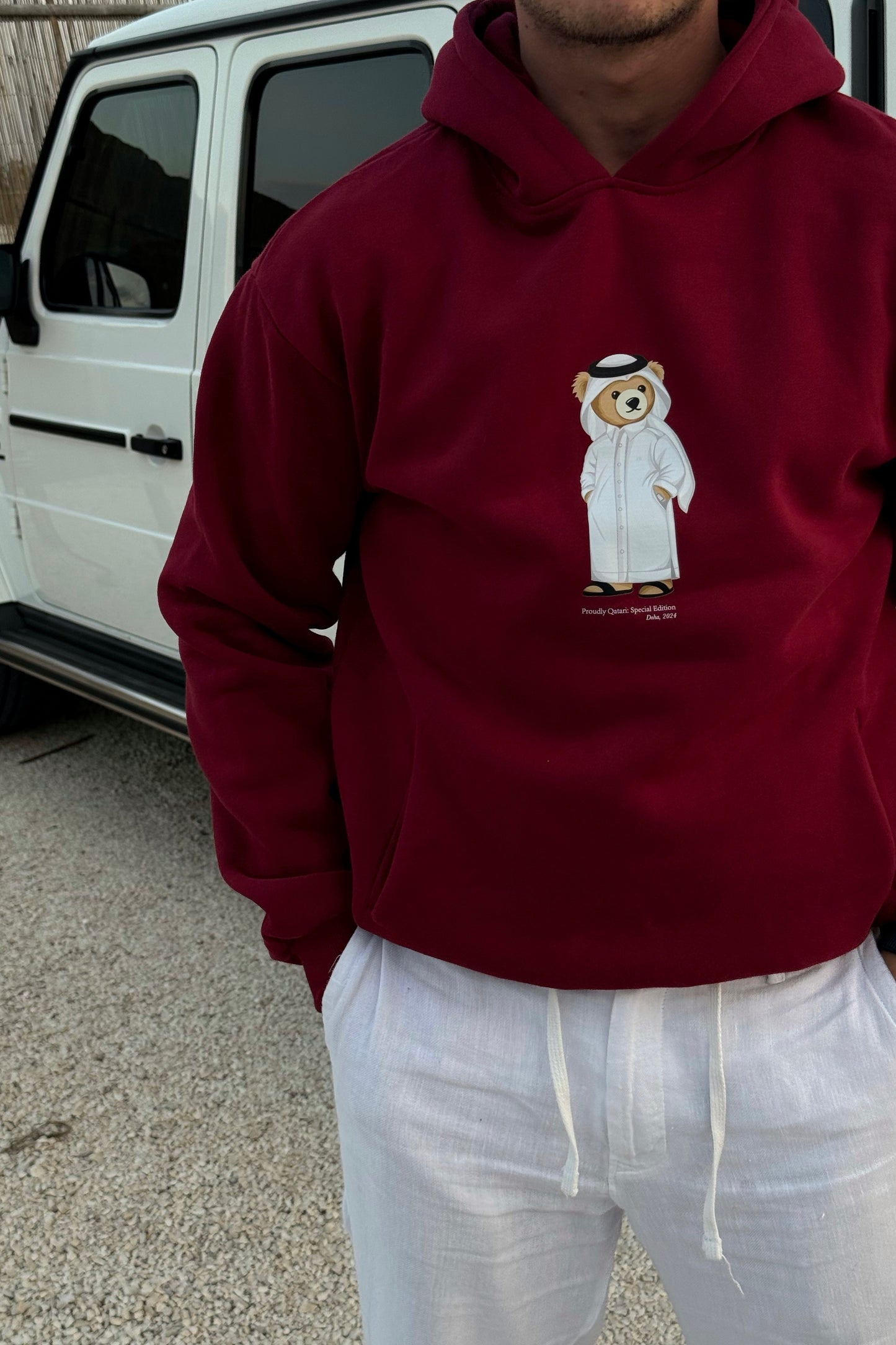 "QND ICONIC BEAR" MAROON HOODIE