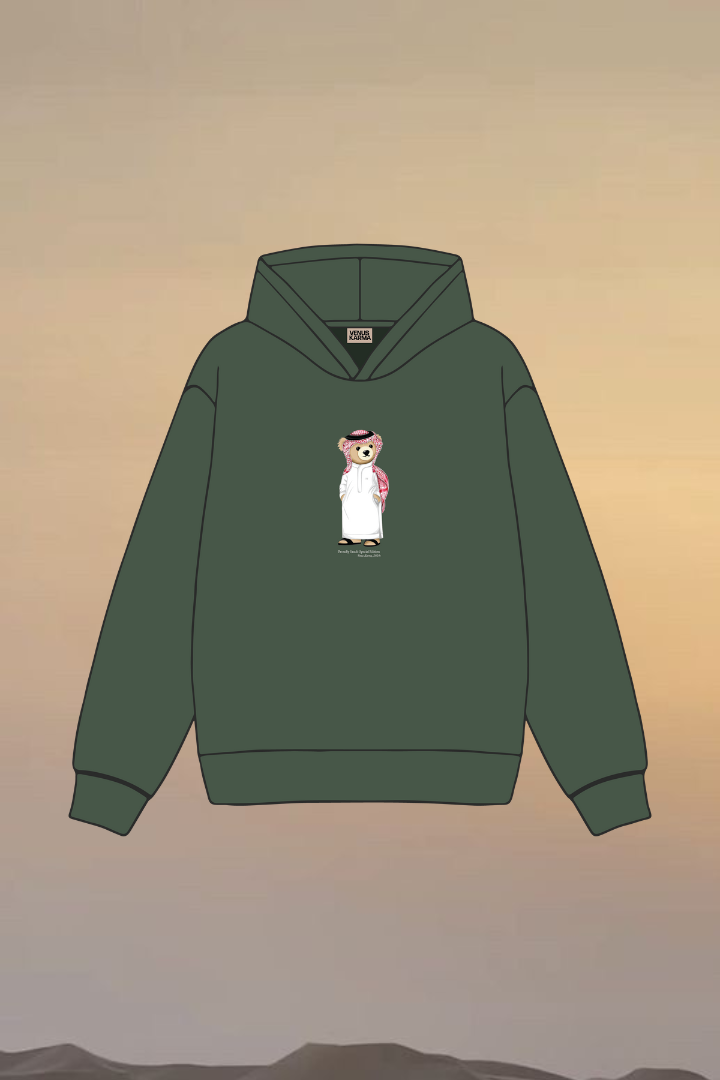 "SAUDI ICONIC BEAR" OLIVE GREEN HOODIE