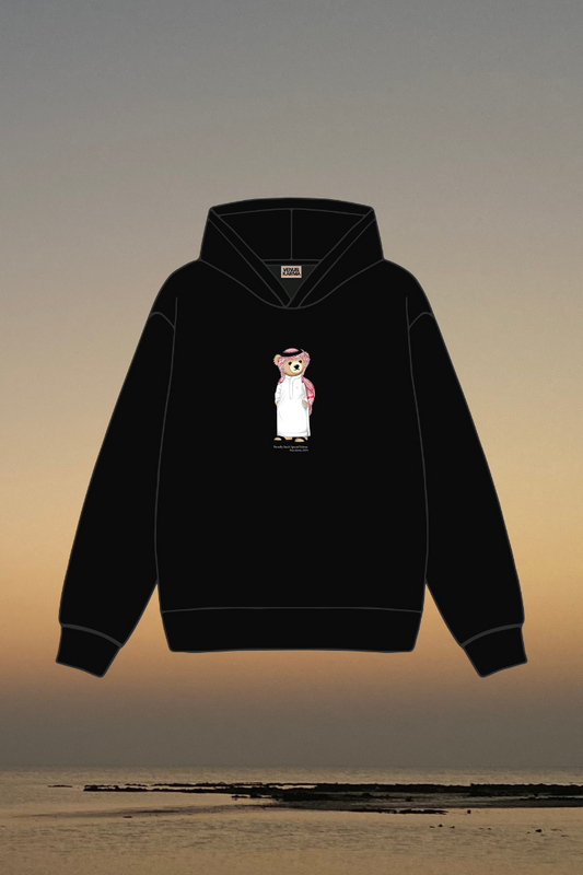 "SAUDI ICONIC BEAR" BLACK LIGHT HOODIE