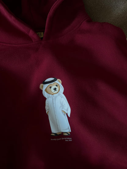 "QND ICONIC BEAR" MAROON HOODIE