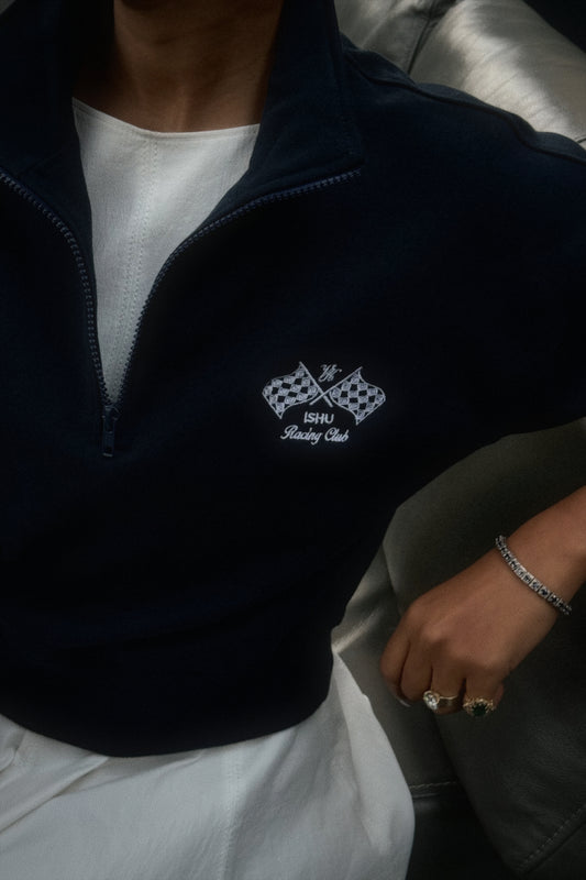 "VINTAGE SOCIETY" NAVY HALF-ZIP SWEATSHIRT