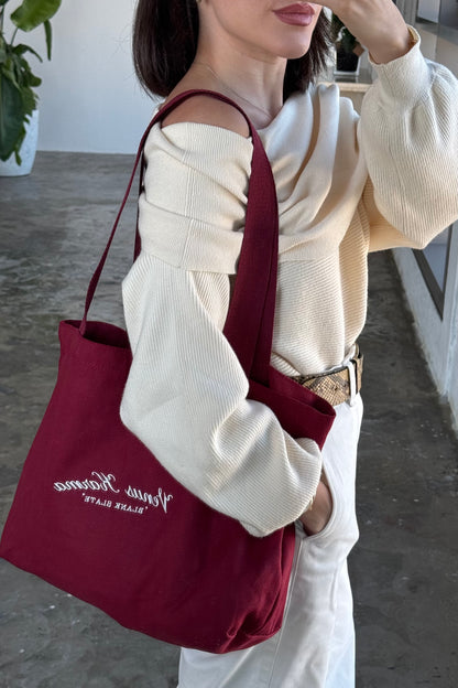 "QATAR ICONIC BEAR" MAROON TOTE BAG