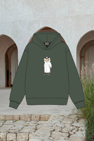 "QATAR ICONIC BEAR" OLIVE GREEN HOODIE