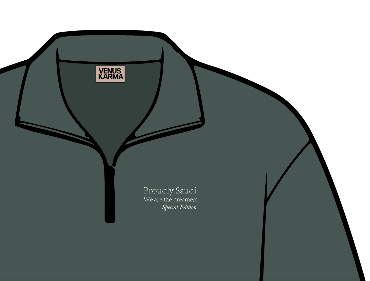 "PROUDLY SAUDI" WOMAN GREEN HALF-ZIPPER