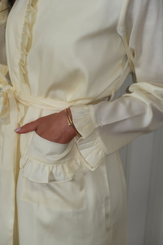 Butter Ruffle Robe worn, full length