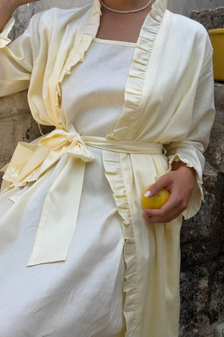 Butter Ruffle Robe - detail on ruffle trim and pocket
