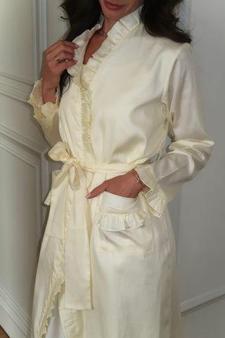 Butter Ruffle Robe - close-up on satin fabric sheen