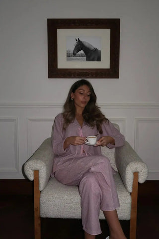 Cherry Chic Sleepwear Set - close-up on stripe pattern