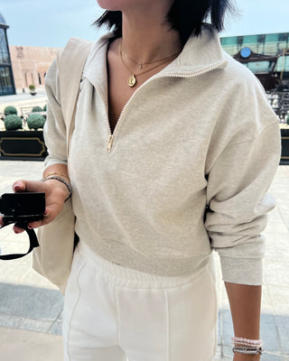 LIGHT GRAY HALF ZIP SWEATSHIRT