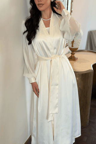 Ivory chiffon sleeve bridal robe in satin by Venus Karma