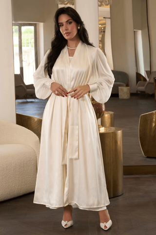 Ivory chiffon sleeve bridal robe in satin by Venus Karma