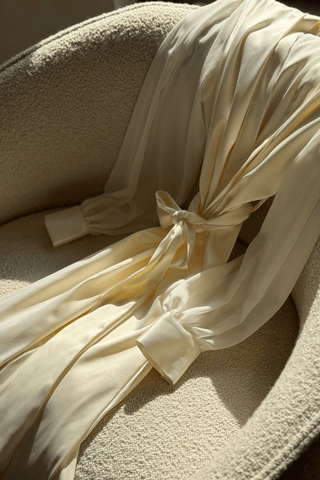Ivory chiffon sleeve bridal robe in satin by Venus Karma