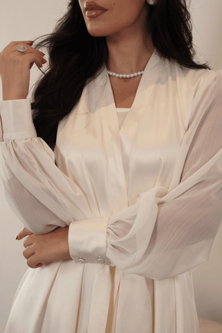 Ivory chiffon sleeve bridal robe in satin by Venus Karma