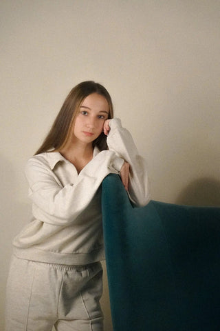 LIGHT GRAY HALF ZIP SWEATSHIRT Venus Karma