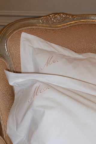 Personalized Egyptian cotton sateen pillowcase set with custom embroidery by Venus Karma