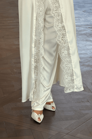 Ivory lace bridal robe in silky satin by Venus Karma