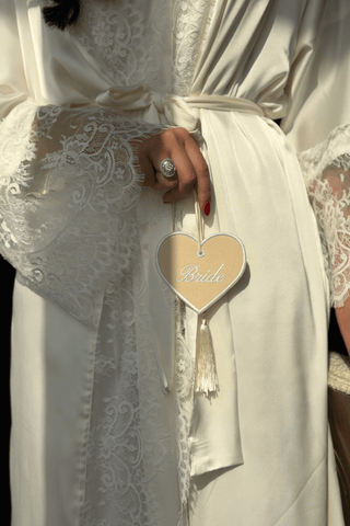 Ivory lace bridal robe in silky satin by Venus Karma