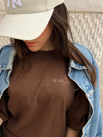 "THE WELLNESS LIFESTYLE" BROWN OVERSIZED T-SHIRT